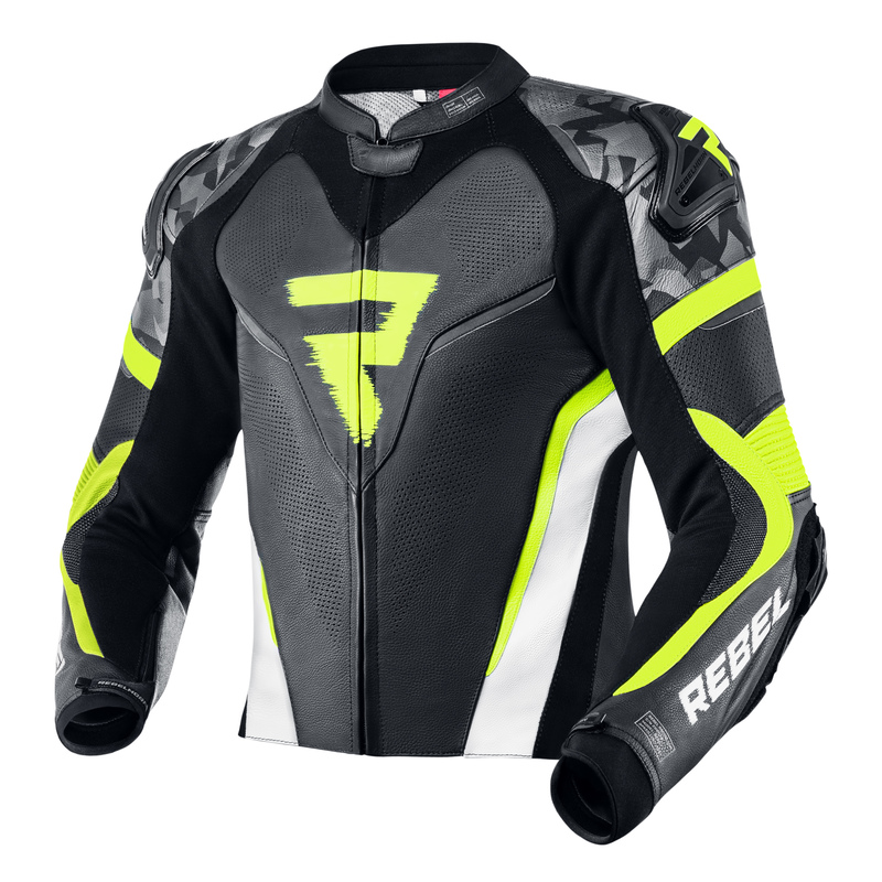 KURTKA MOTOCYKLOWA SKÓRZANA REBELHORN REBEL BLACK WHITE FLUO YELLOW