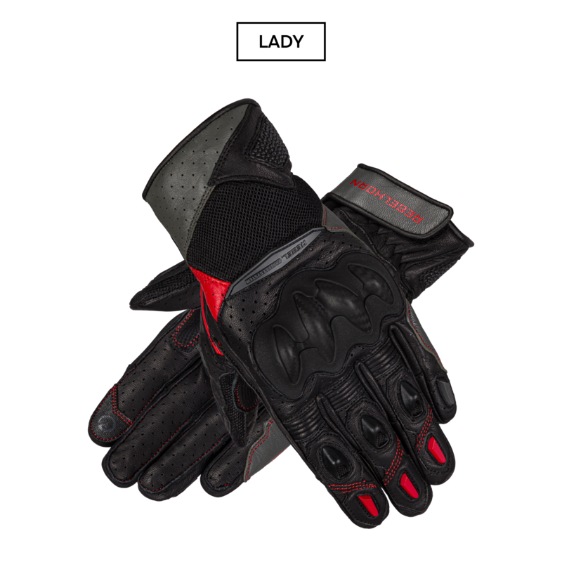 RĘKAWICE MOTOCYKLOWE DAMSKIE REBELHORN FLUX 2 BLACK GREY FLUO RED WXL