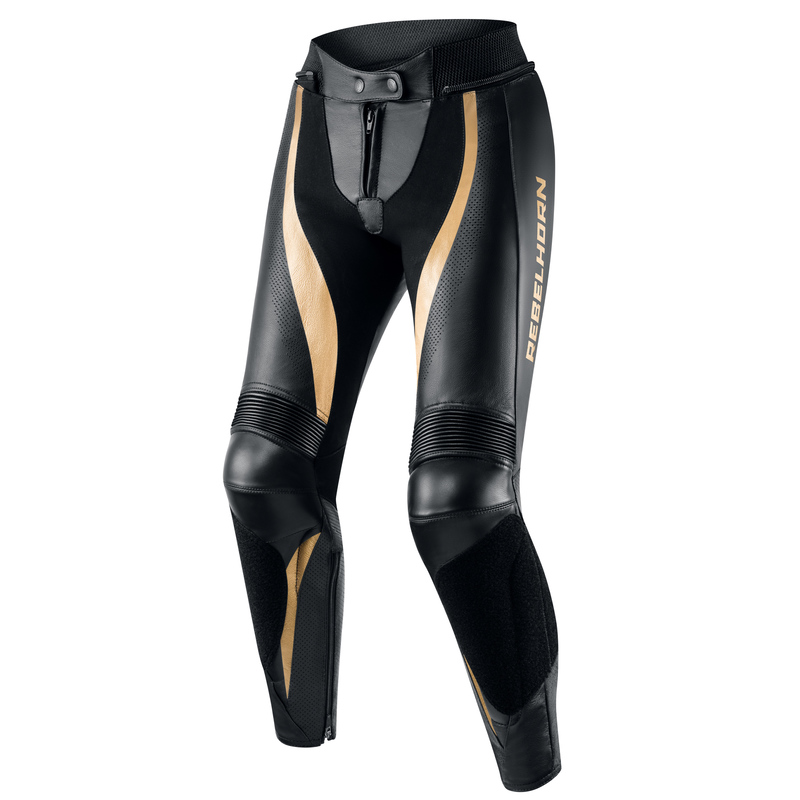 SPODNIE MOTOCYKLOWE SKÓRZANE DAMSKIE REBELHORN REBEL BLACK GOLD W34