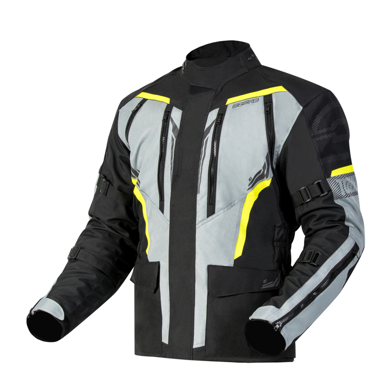 KURTKA MOTOCYKLOWA TEKSTYLNA OZONE TOUR 3 BLACK GREY FLUO YELLOW