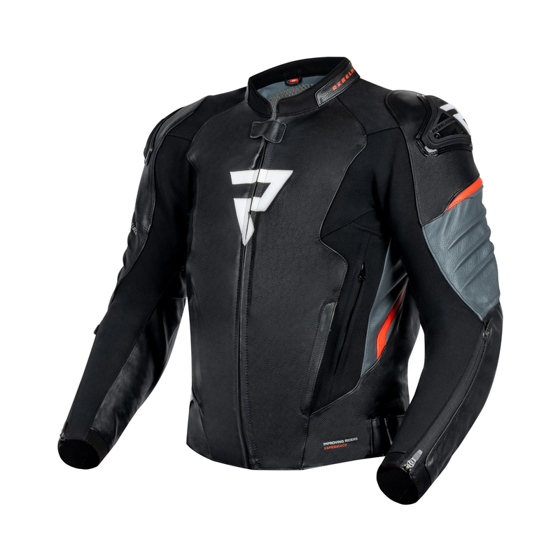 KURTKA MOTOCYKLOWA SKÓRZANA REBELHORN VELOCE BLACK GREY FLUO RED 46
