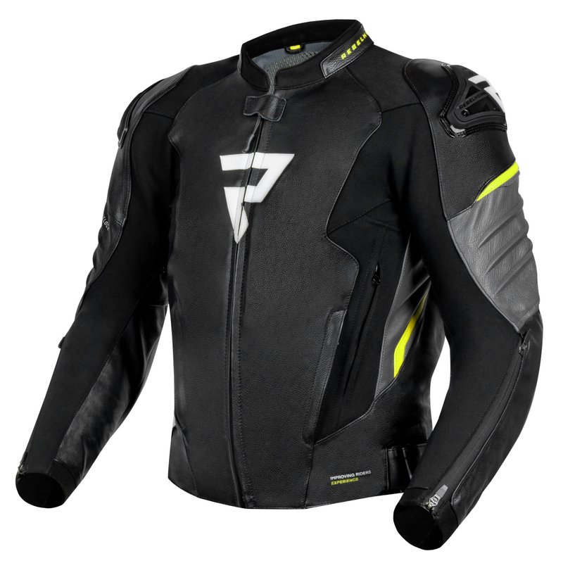 KURTKA MOTOCYKLOWA SKÓRZANA REBELHORN VELOCE BLACK GREY FLUO YELLOW 50