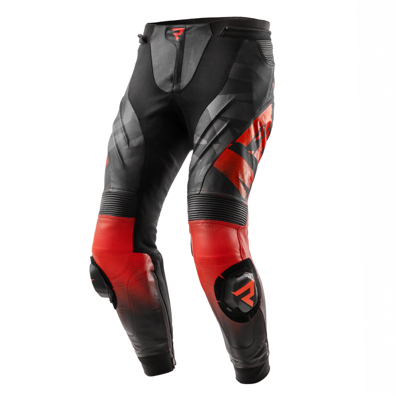 SPODNIE MOTOCYKLOWE SKÓRZANE REBELHORN INFERNO BLACK FLUO RED 60