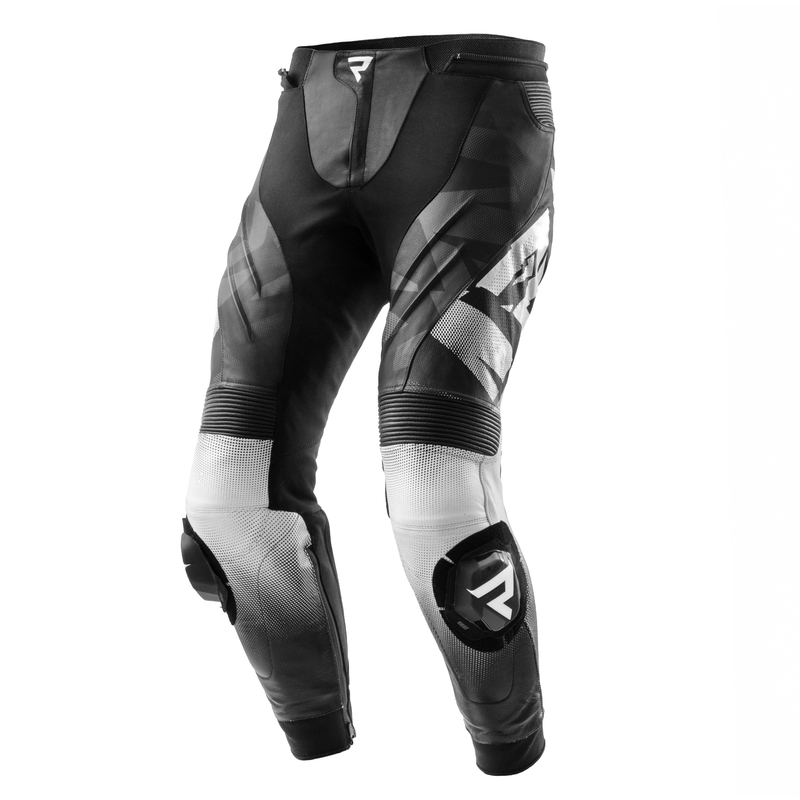 SPODNIE MOTOCYKLOWE SKÓRZANE REBELHORN INFERNO BLACK WHITE 60