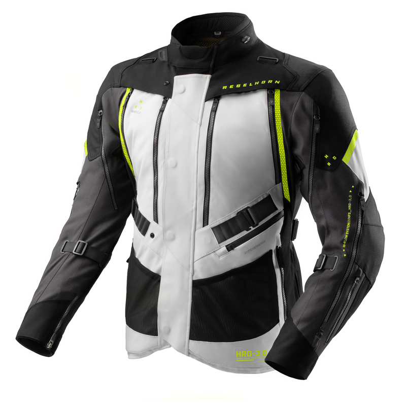 KURTKA MOTOCYKLOWA TEKSTYLNA REBELHORN HARDY 3.0 BLACK LIGHT GREY FLUO YELLOW S
