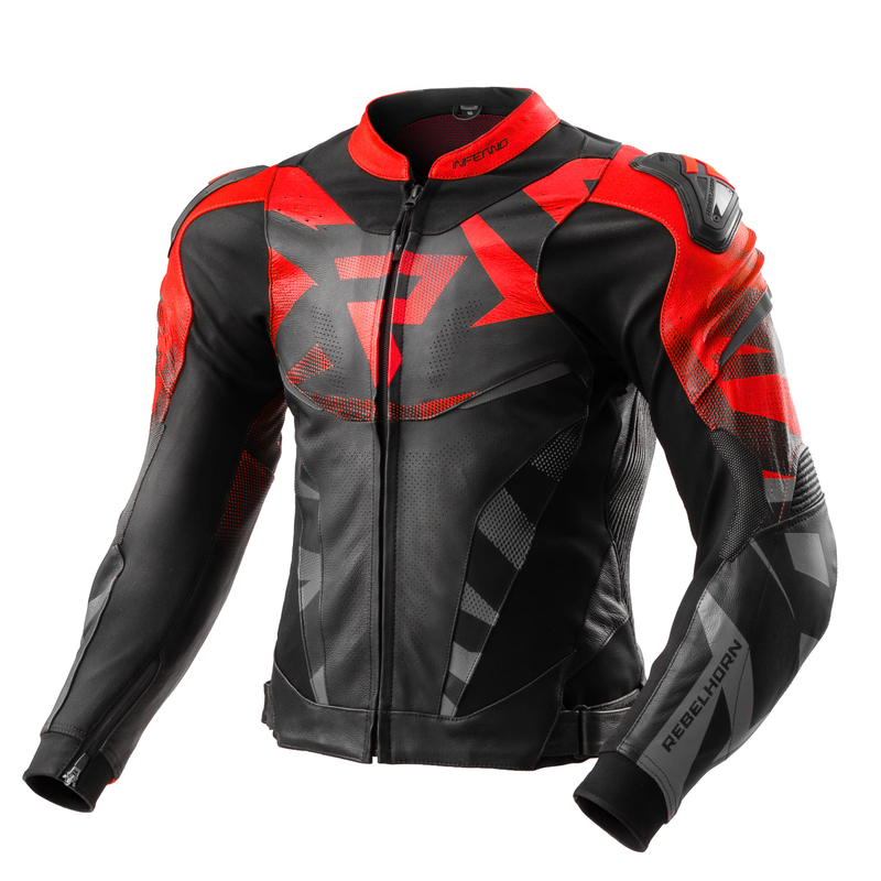 KURTKA MOTOCYKLOWA SKÓRZANA REBELHORN INFERNO BLACK FLUO RED 58