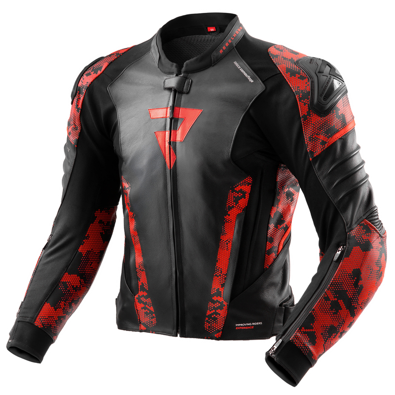 KURTKA MOTOCYKLOWA SKÓRZANA REBELHORN VELOCE CAMO BLACK FLUO RED 48