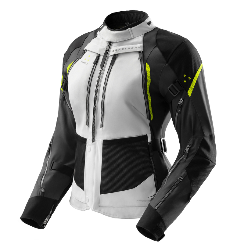 KURTKA MOTOCYKLOWA TEKSTYLNA DAMSKA REBELHORN HARDY 3.0 BLACK LIGHT GREY FLUO YELLOW W3XL