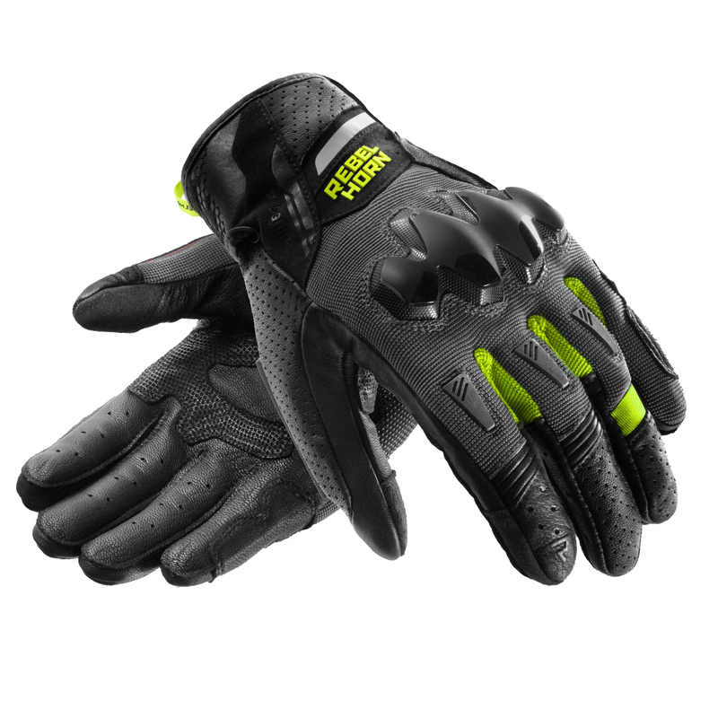 RĘKAWICE MOTOCYKLOWE REBELHORN DEFENDER BLACK GREY FLUO YELLOW L