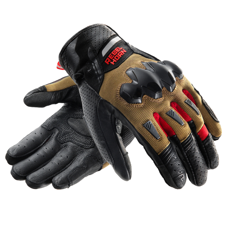 RĘKAWICE MOTOCYKLOWE REBELHORN DEFENDER DESERT BLACK RED