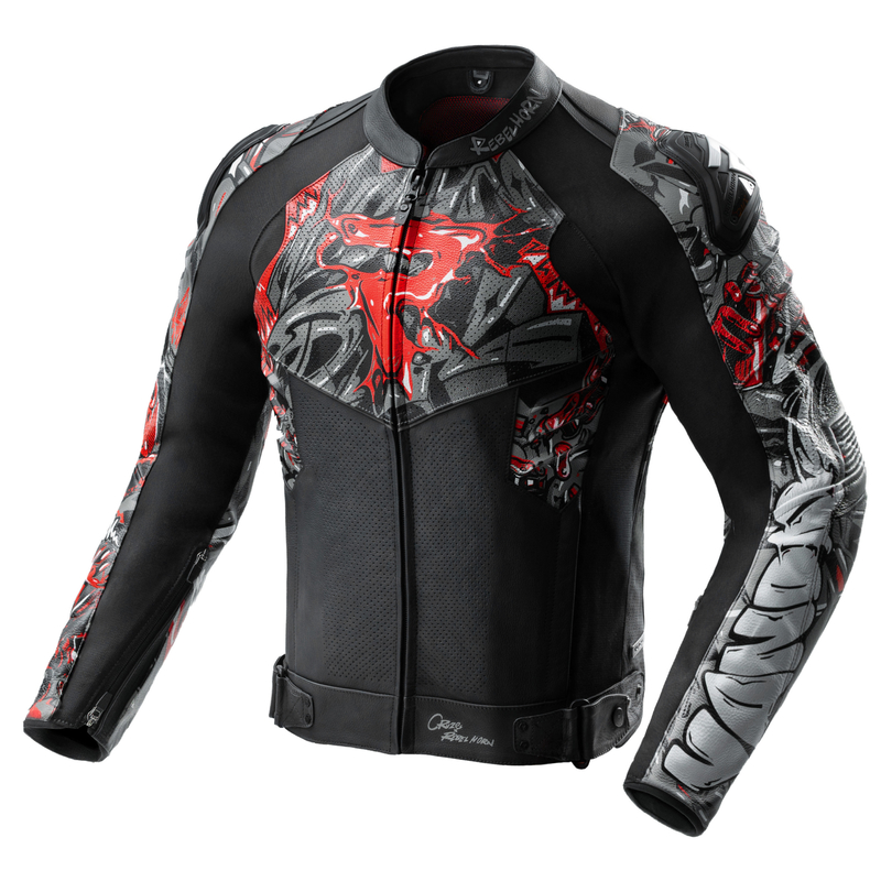 KURTKA MOTOCYKLOWA SKÓRZANA REBELHORN VANDAL 2 CRUZE BLACK DARK GREY RED 58