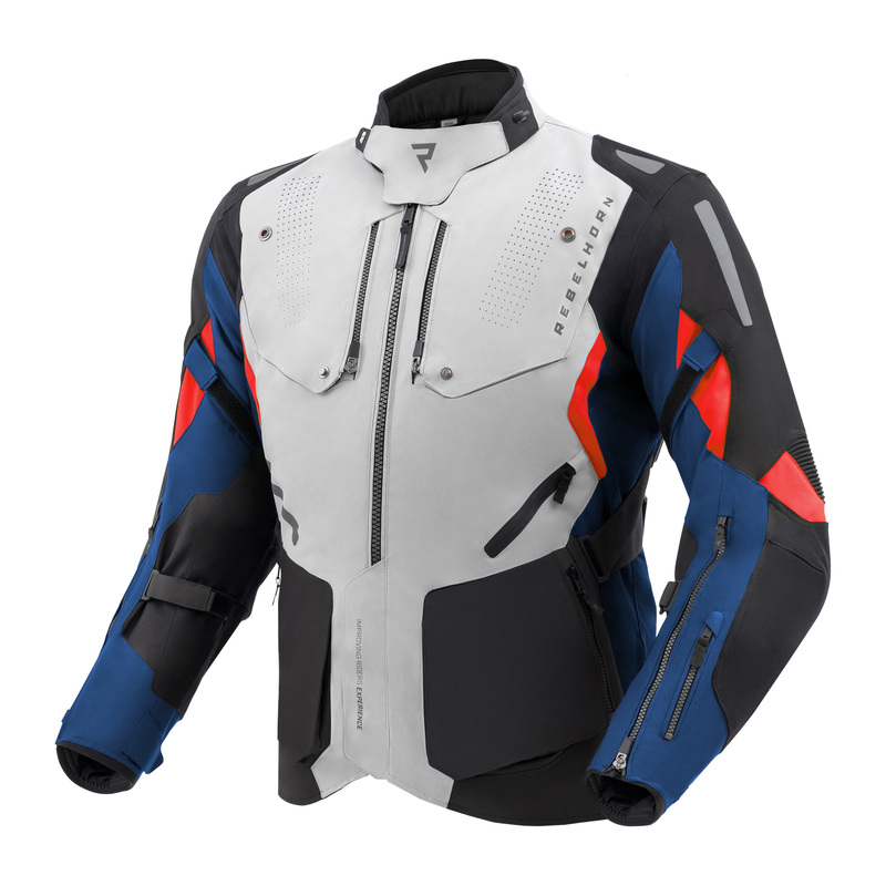 KURTKA MOTOCYKLOWA TEKSTYLNA REBELHORN HIKER 4 LIGHT GREY BLUE RED 3XL