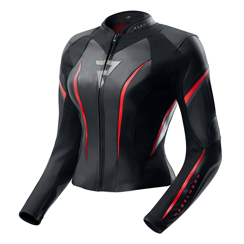 KURTKA MOTOCYKLOWA SKÓRZANA DAMSKA REBELHORN DIVA ST BLACK RED WHITE W34