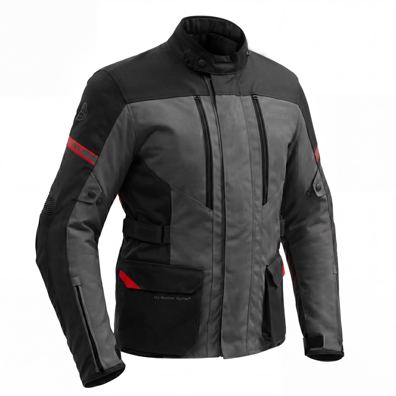KURTKA MOTOCYKLOWA TEKSTYLNA BROGER OVERLAND BLACK DARK GREY RED