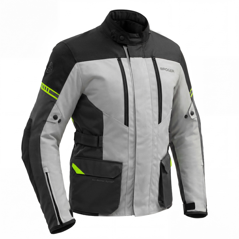 KURTKA MOTOCYKLOWA TEKSTYLNA BROGER OVERLAND BLACK GREY FLUO YELLOW
