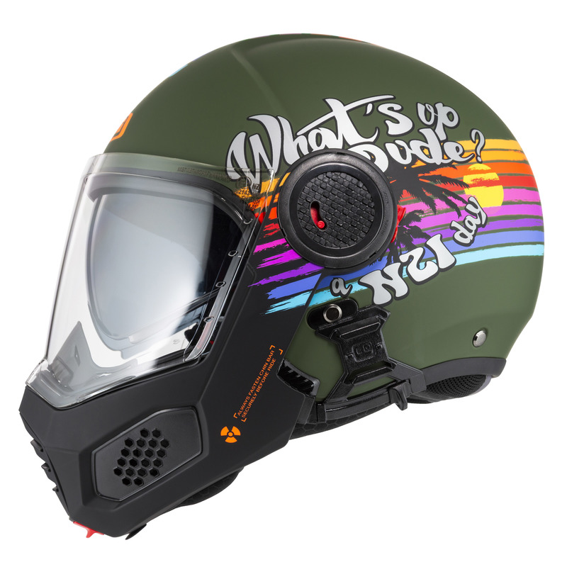 KASK MOTOCYKLOWY NZI MINIMOD DUO RAINBOW GREENBLACK SILVER MATT XS