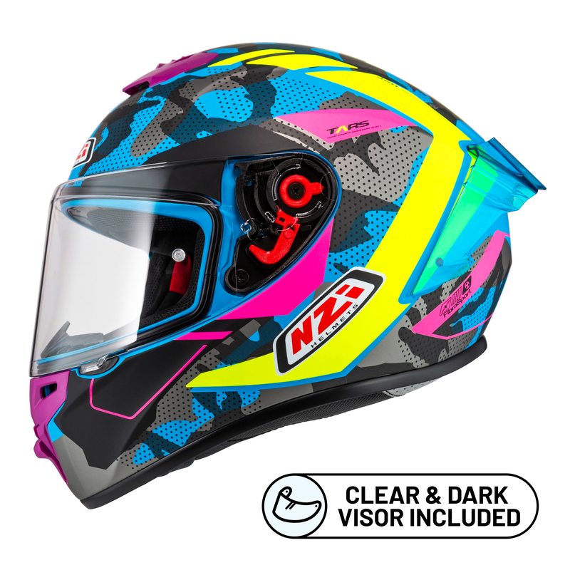 KASK MOTOCYKLOWY NZI TRENDY STREAM CAMU BLUE NEON PINK BLUE S MATT XS